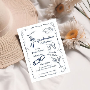 Doodle Style Hand drawn Twin Graduation  Invitation