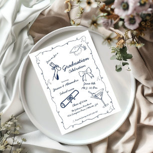 Doodle Style Hand drawn Twin Graduation  Invitation