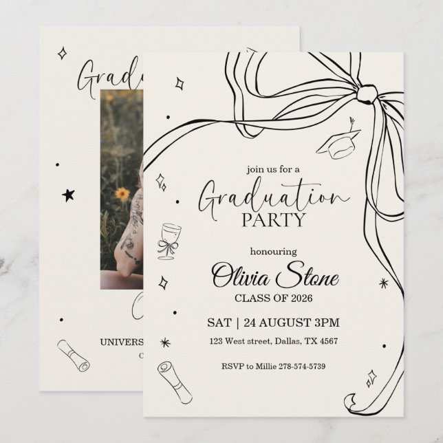 Doodle Style Senior Graduation Party Hand Drawn Invitation (Front/Back)