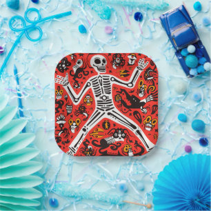 💀 Doodle style skeleton Día de Muertos Paper Plates