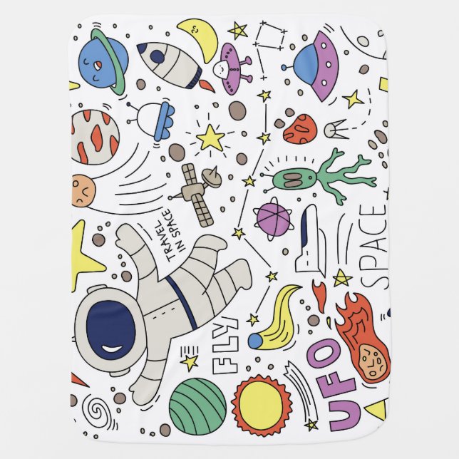 Doodle style, space theme illustration. baby blanket (Front)
