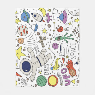 Doodle style, space theme illustration. fleece blanket