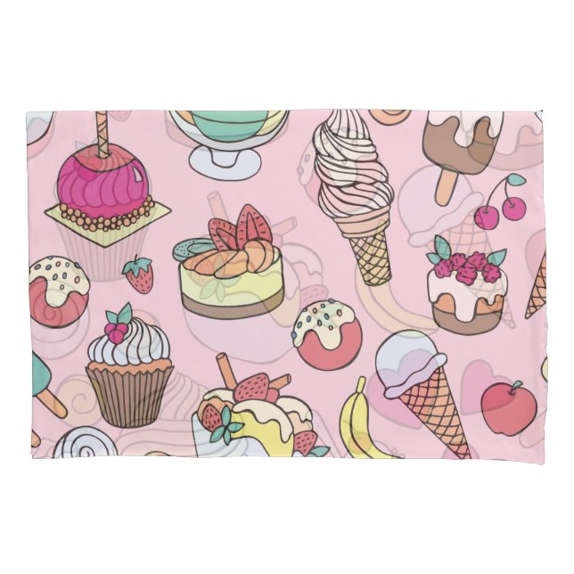 Doodle Sweets Ice Cream: Hand Drawn Illustration Pillow Case (Front)