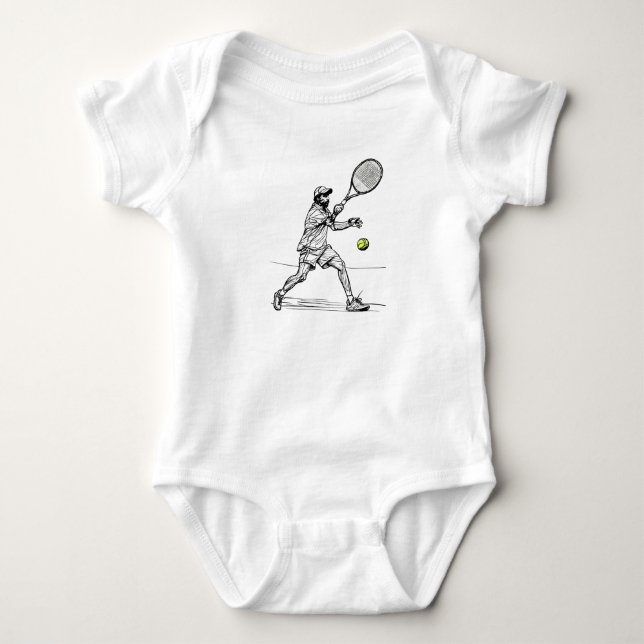 Doodle Tennis Player in Action Baby Bodysuit (Front)