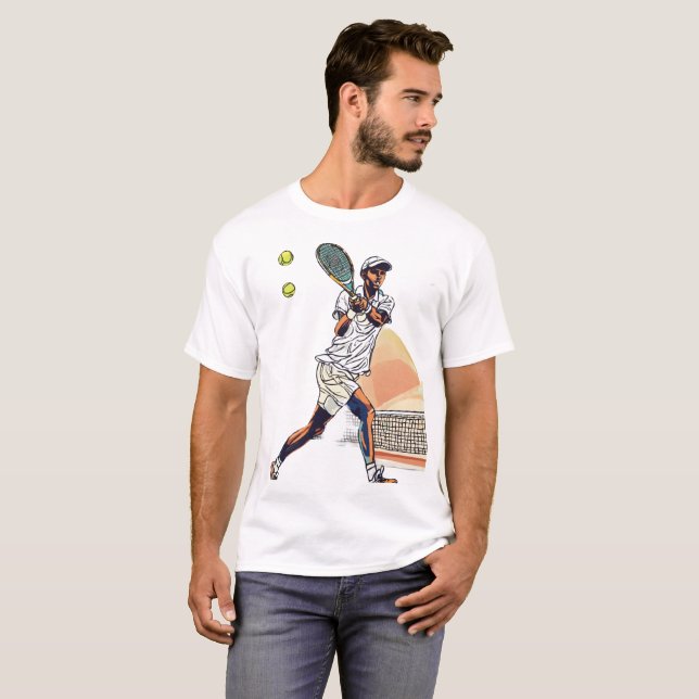 "Doodle Tennis Player in Action T-Shirt" T-Shirt (Front Full)