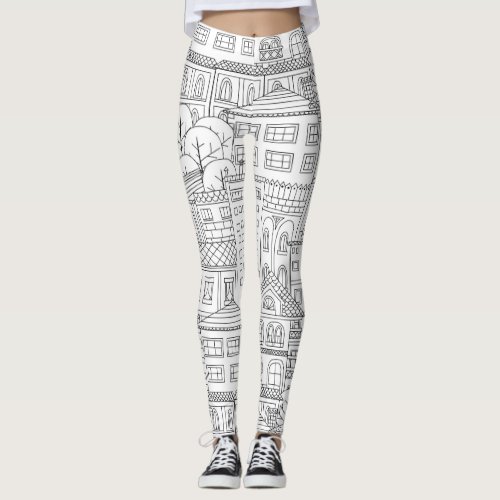 Doodle town pattern leggings