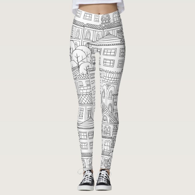 Doodle town pattern leggings (Front)
