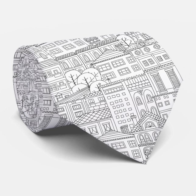 Doodle town pattern neck tie (Rolled)