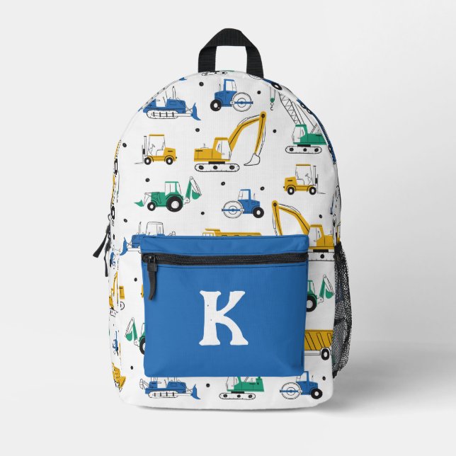 Doodle Transporation Trucks Printed Backpack (Front)