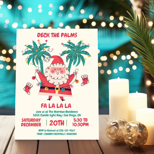 Doodle Tropical Santa Deck the Palms Christmas Invitation