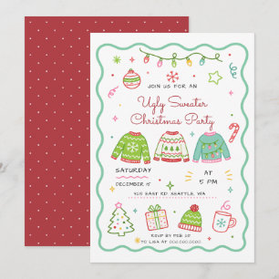 Doodle Ugly Sweater Christmas Party Invitation