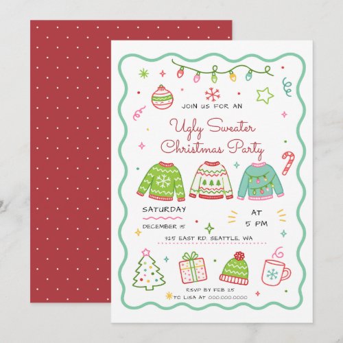 Doodle Ugly Sweater Christmas Party Invitation