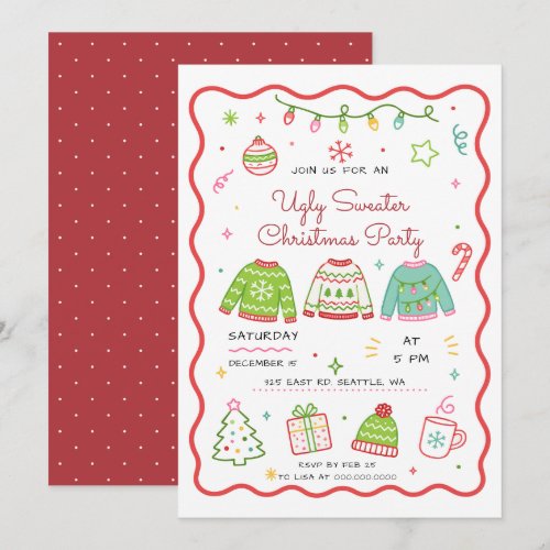 Doodle Ugly Sweater Christmas Party Invitation