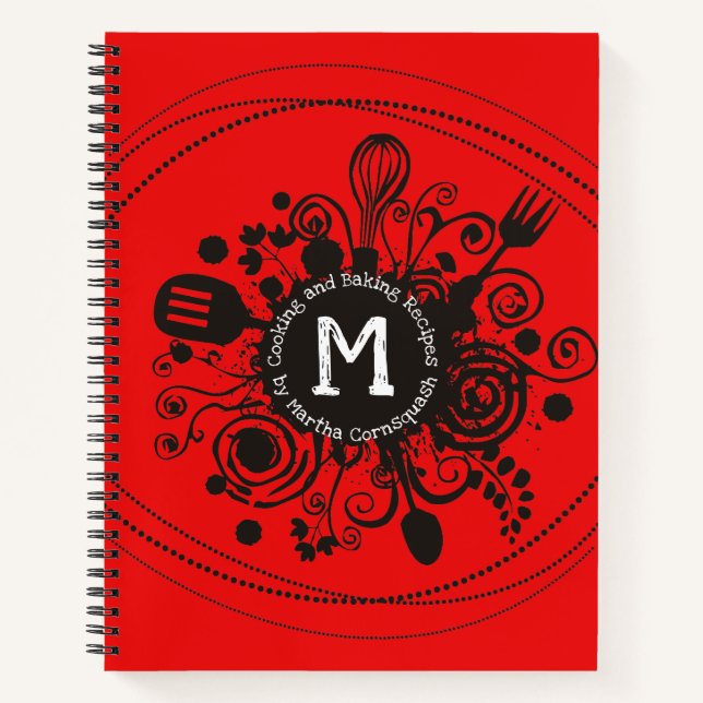 Doodle utensils personalized recipe cookbook notebook (Front)