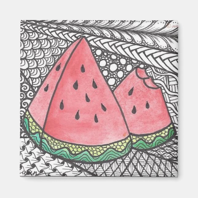 Doodle Watermelon drawing print on magnet (Front)