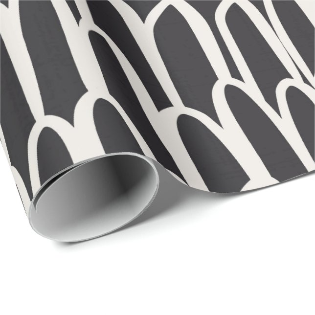 Doodle waves mudcloth mod geometric simple black wrapping paper (Roll Corner)