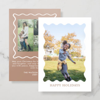 Doodle Wavy Frame Christmas 4 photos Holiday Letterpress Photo Cards