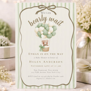 Doodle We can Bearly Wait Teddy Sage green Baby Invitation
