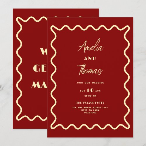 doodle Whimsical Retro Classy wedding invitation