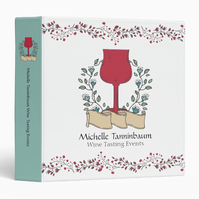Doodle wine glass wine tasting sommelier 3 ring binder (Front/Spine)