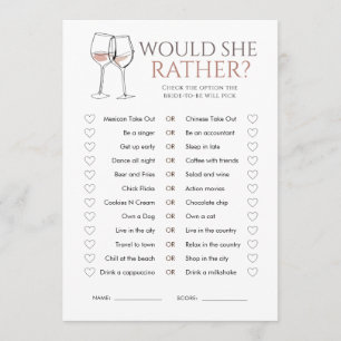Doodle Wine Would She Rather Bridal Shower Game Invitation