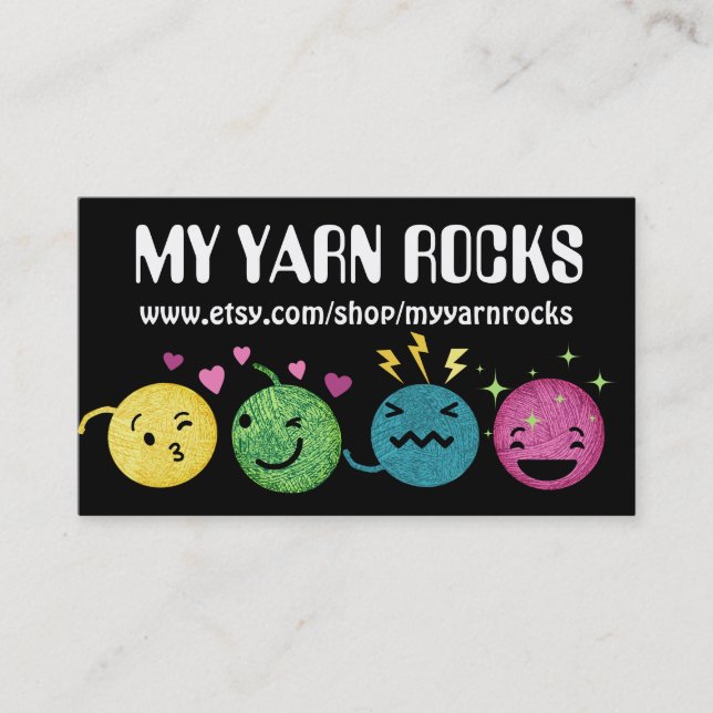 Doodle yarn emoji knitting crochet business card (Front)