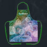 Doodle yarn knitting crochet homespun craft show apron<br><div class="desc">Cool apron for knitters or knitting,  crochet and homespun yarn featuring a groovy waves background with hand drawn balls of yarn,  personalized with your name and business name or other text,  perfect for looking gorgeous at your next craft show.</div>