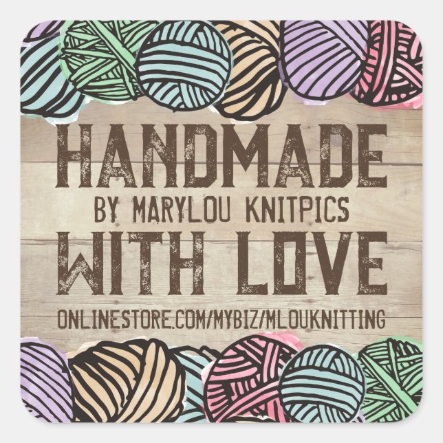 Doodle yarn personalized knitting crochet crafts square sticker (Front)