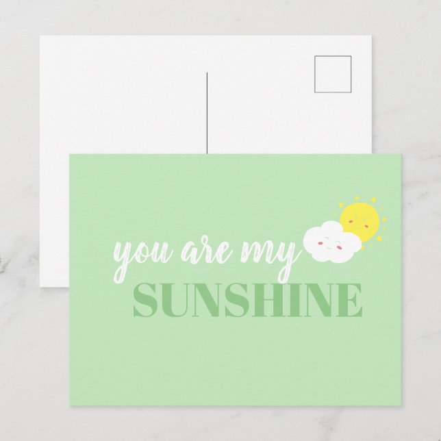 Doodle You Are My Sunshine Green Postcard (Front/Back)