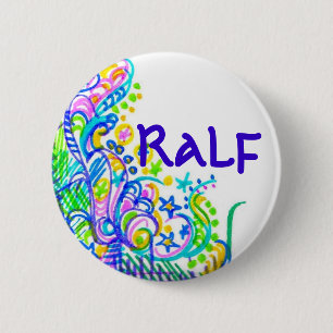 Doodlebugs Blue Graffiti Name Tag Pinback Button