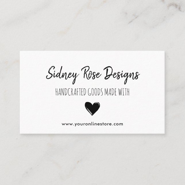Doodled Black Heart Handcrafted Goods Business Card (Front)