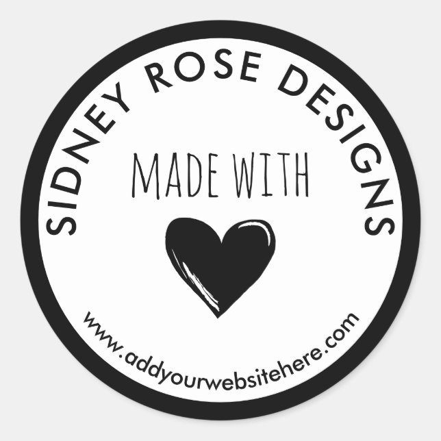 Doodled Black Heart Made With Love Classic Round Sticker (Front)