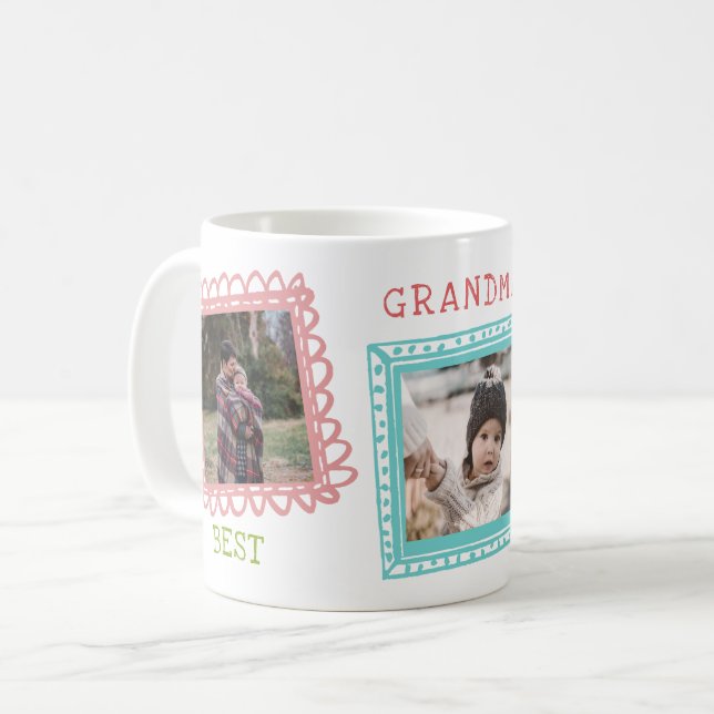 Doodled Frames Best Grandma Photo Collage Coffee Mug (Front Left)