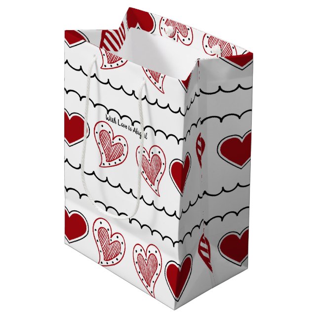 Doodled Hearts Medium Gift Bag (Front Angled)