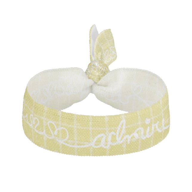 Doodled Hearts Yellow Gingham Hair Tie (Front)