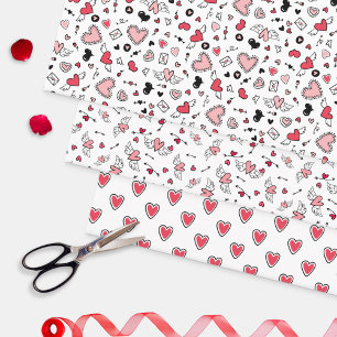 Doodled Pink Heart Patterns Love Valentine's Day Wrapping Paper Sheets