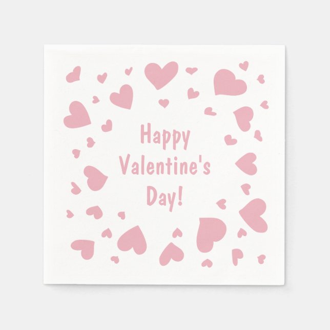 Doodled Pink Hearts Valentine's Day Napkins (Front)