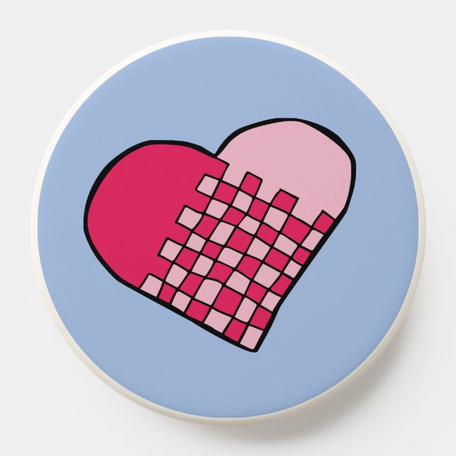 Doodled Pink & Red Woven Heart on Blue PopSocket (Popsocket)