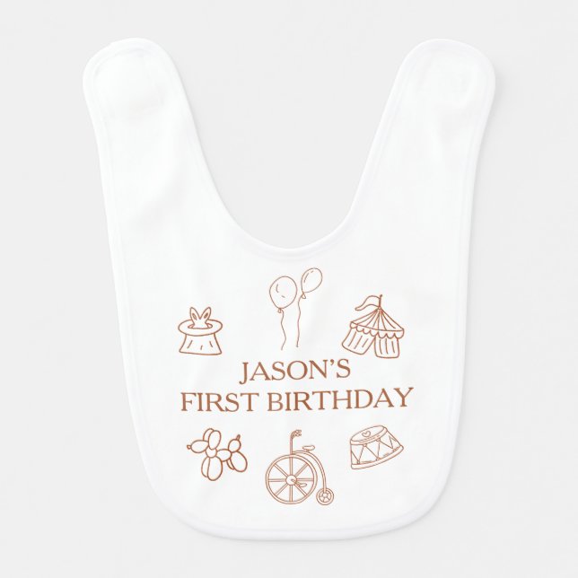 Doodles Circus First Birthday Party Baby Bib (Front)