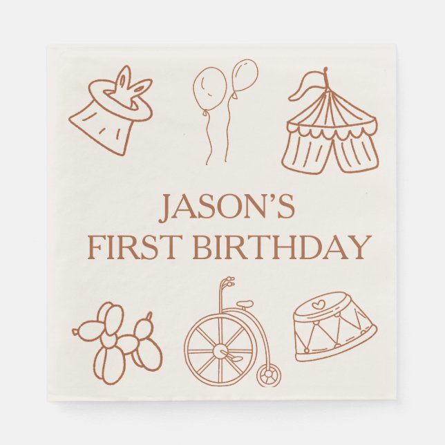 Doodles Circus First Birthday Party Napkins (Front)