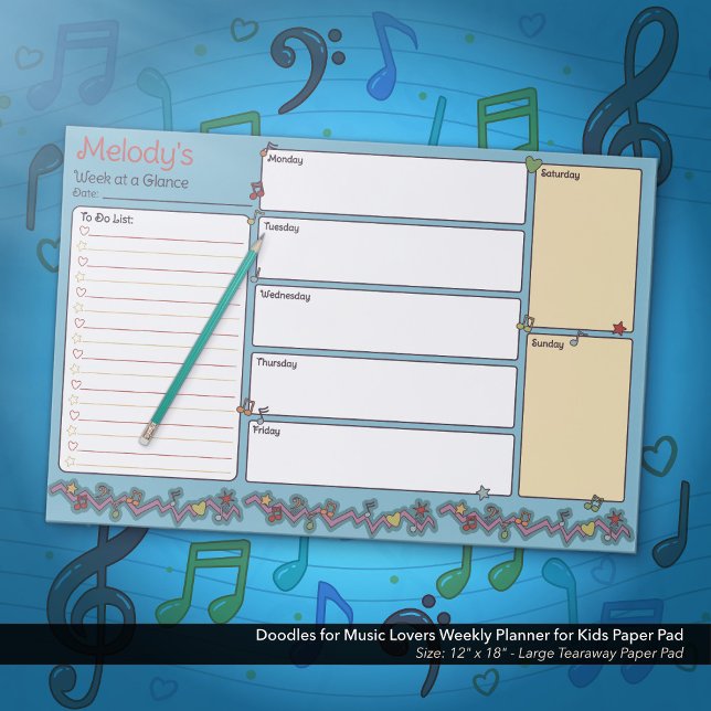 Doodles for Music Lovers Weekly Planner for Kids Paper Pad (Doodles for Music Lovers Weekly Planner for Kids Paper Pad - Blue)