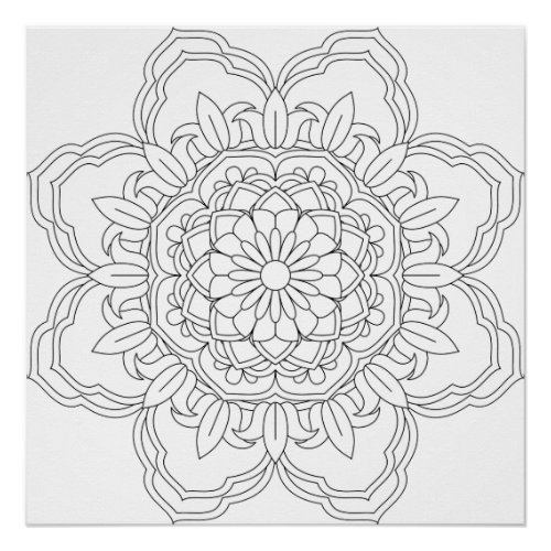 Doodles mandala seamless pattern Adult coloring Poster