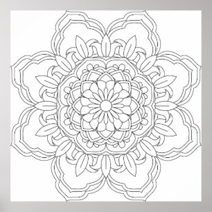 Doodles mandala seamless pattern. Adult coloring Poster