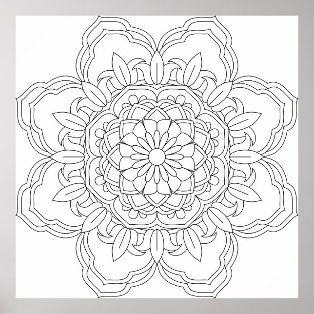 Doodles mandala seamless pattern. Adult coloring Poster (Front)