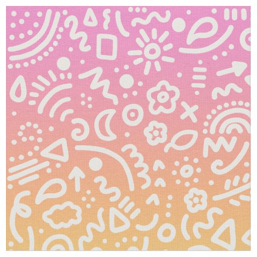 Doodles on Pastel Rainbow Gradient Fabric