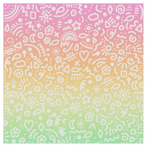 Doodles on Pastel Rainbow Gradient Fabric