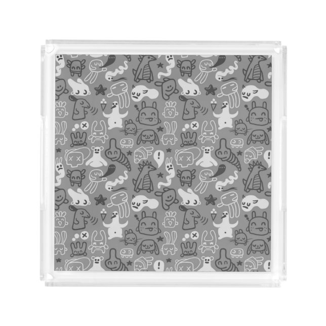 doodles pattern illustration acrylic tray (Front)