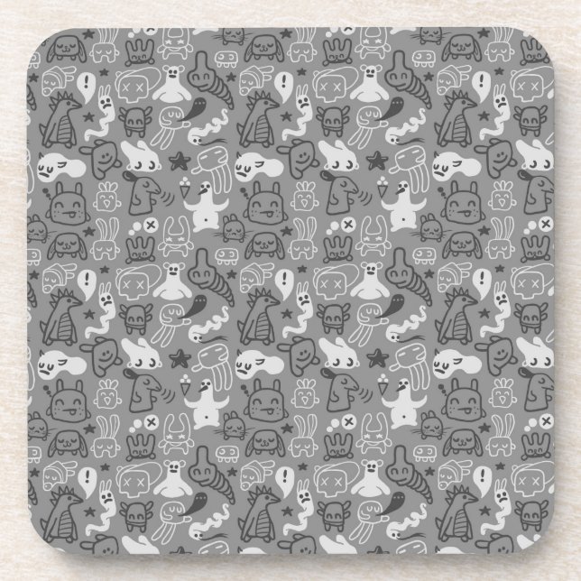 doodles pattern illustration beverage coaster (Front)