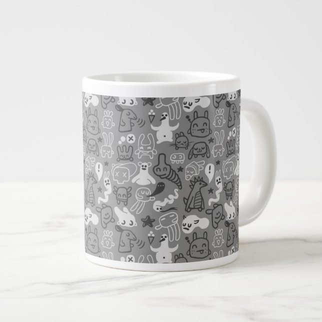 doodles pattern illustration giant coffee mug (Front Right)