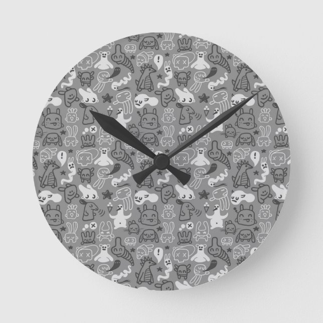 doodles pattern illustration round clock (Front)